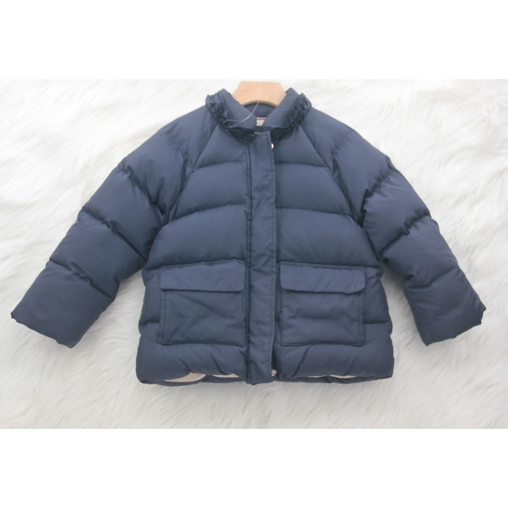 Crewcut Girls Navy Blue Down Feather Short Puffer Coat Size 4/5 Ruffle Preppy